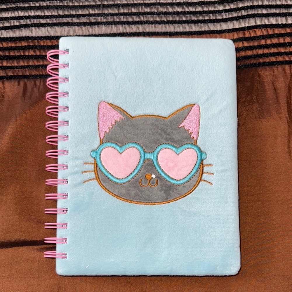 Adorable Cat Embroidered Notebook - Blue and Pink (CL)